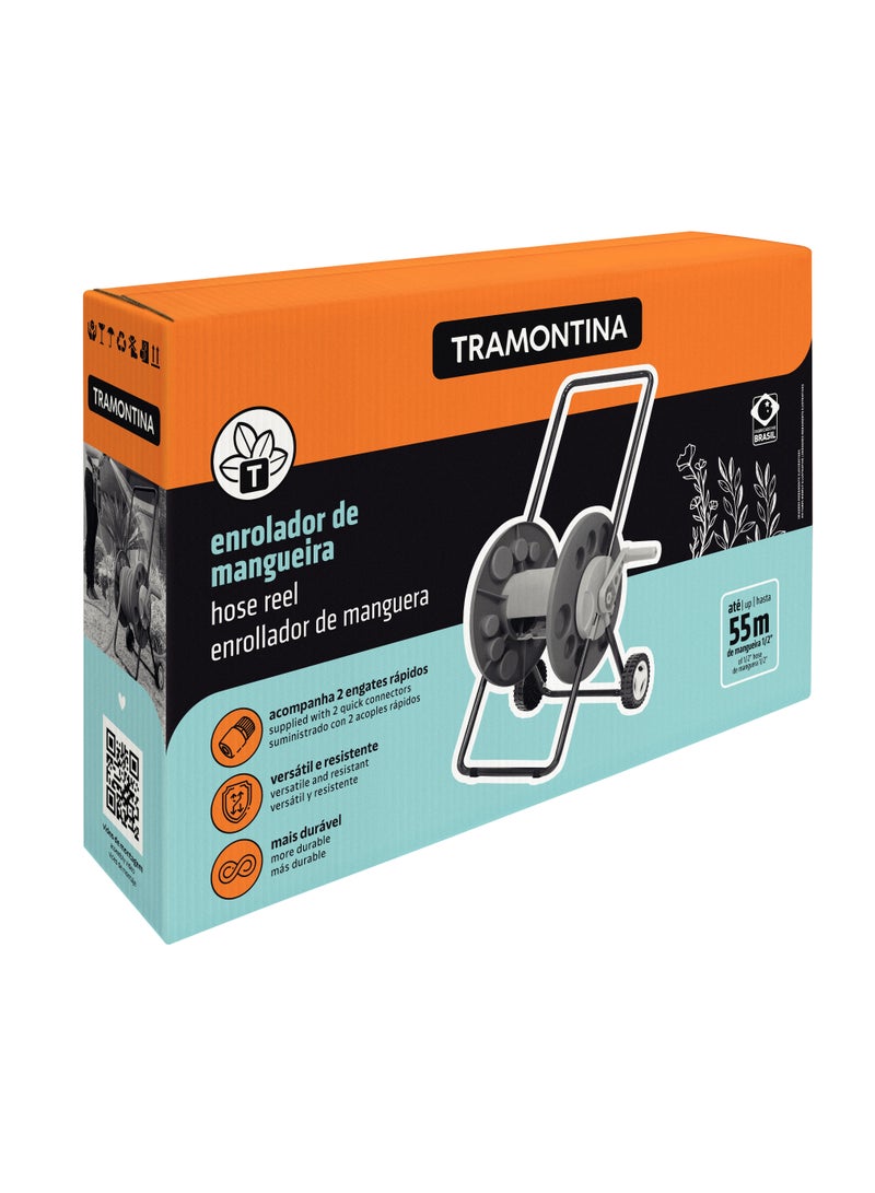 TRAMONTINA بكرة خرطوم حديقة سوداء بعجلات - Image 3